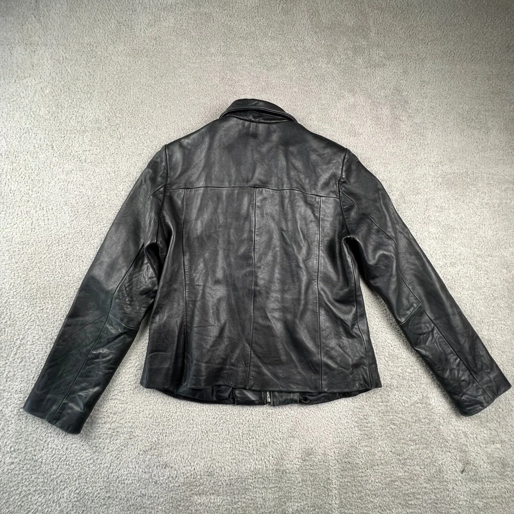 Genuine Leather Jacket Womens Medium‎ Black Zip Up Moto Casual Corner